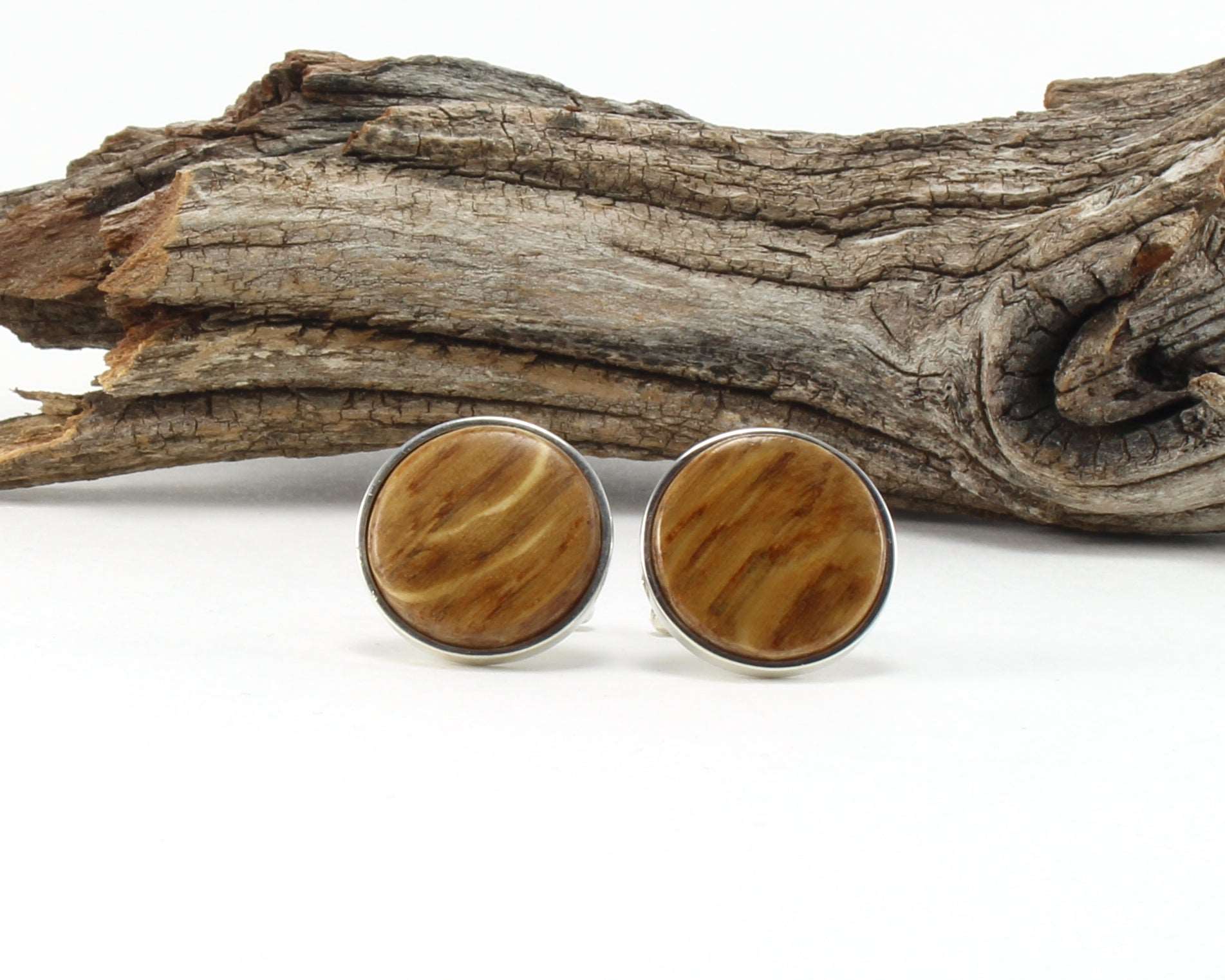 925 Sterling Silver Cuff Links with Bourbon Whiskey Barrel Wood