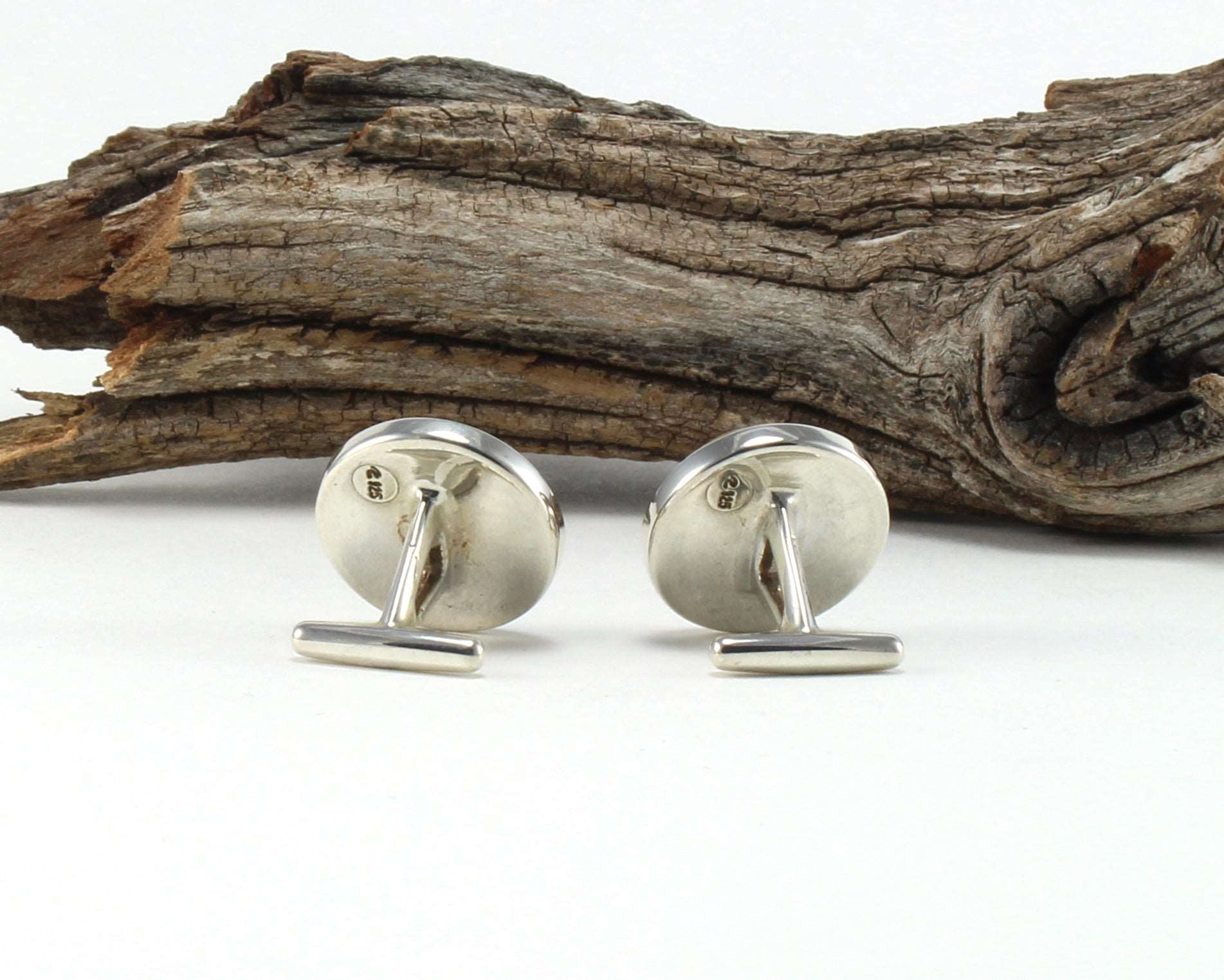 925 Sterling Silver Cuff Links with Bourbon Whiskey Barrel Wood