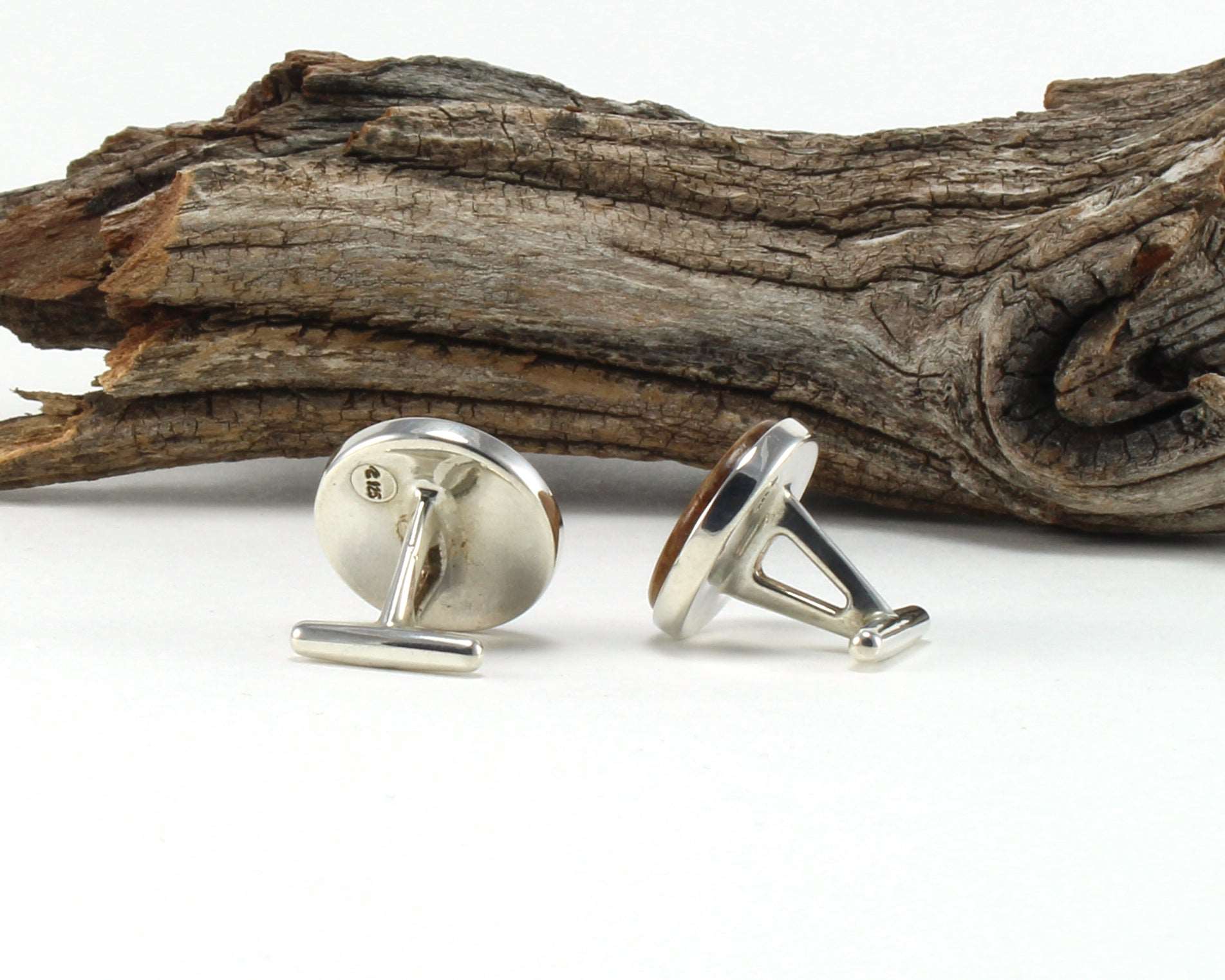 925 Sterling Silver Cuff Links with Bourbon Whiskey Barrel Wood