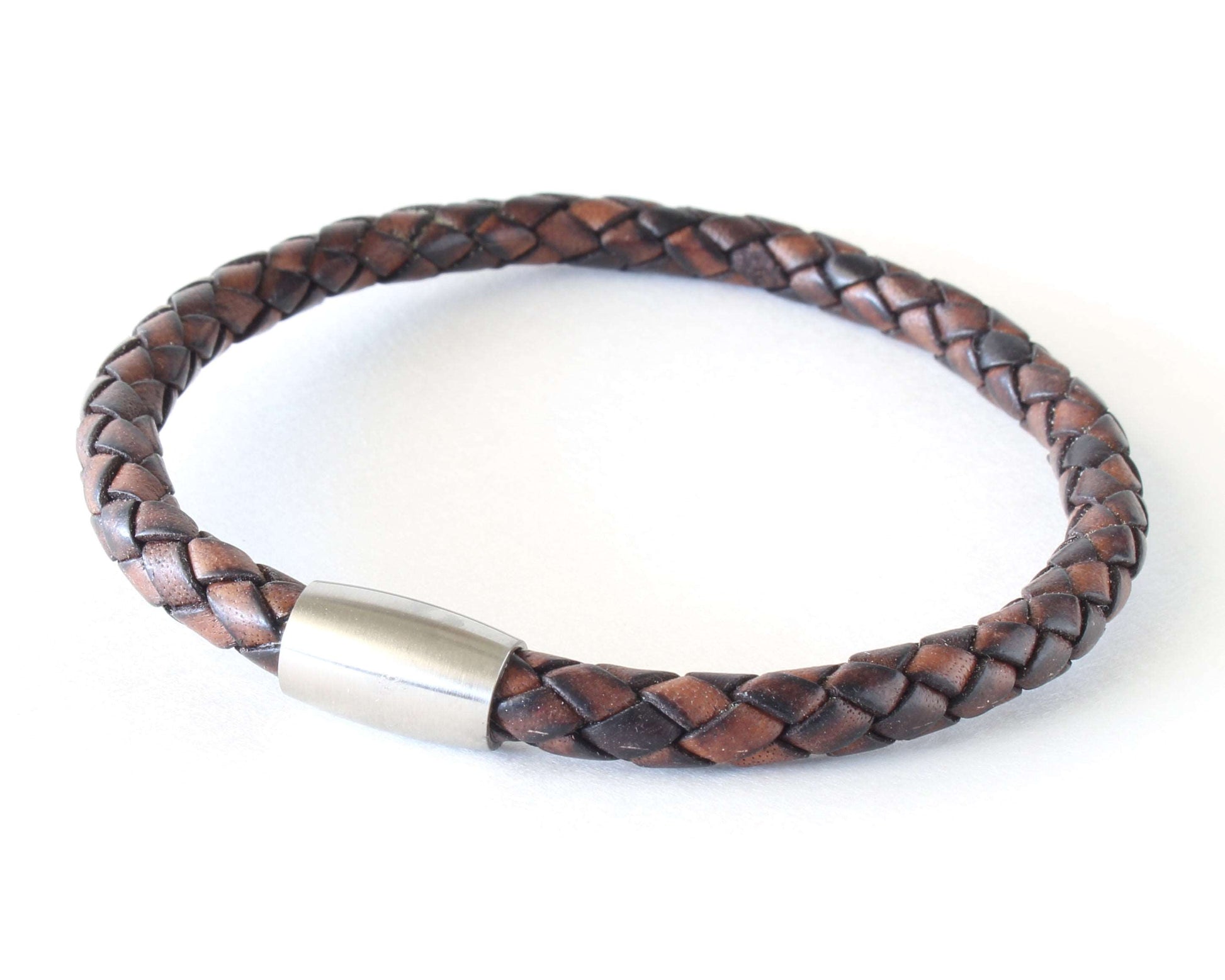 Natural Antique Brown Braided Round Genuine Leather Bracelet