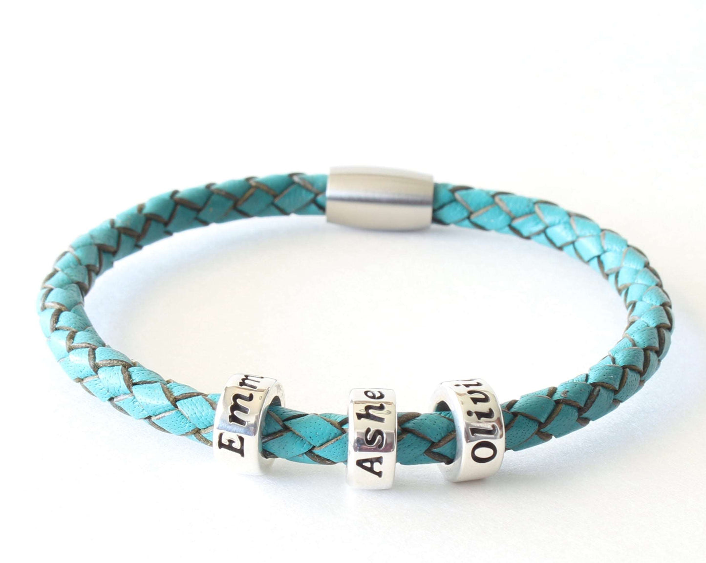 Turquoise Genuine Leather Braided Custom Bracelet