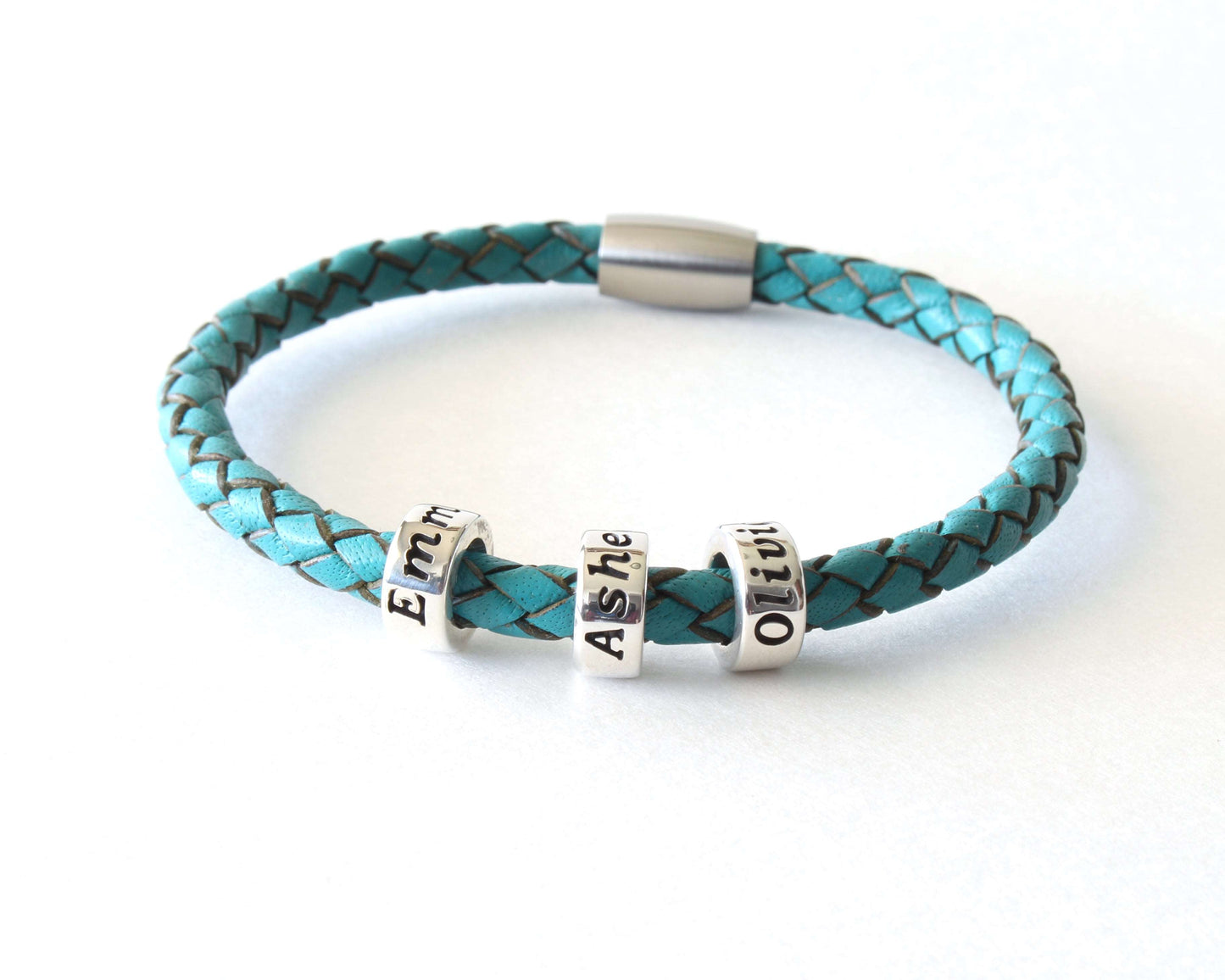 Turquoise Genuine Leather Braided Custom Bracelet