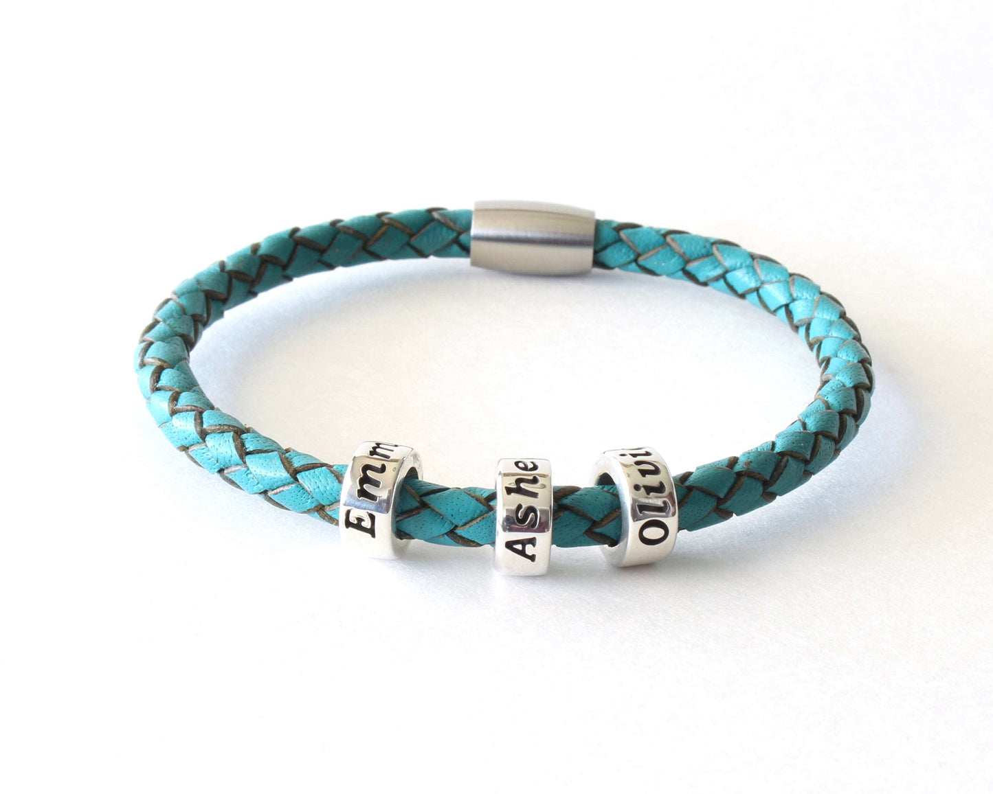 Turquoise Genuine Leather Braided Custom Bracelet