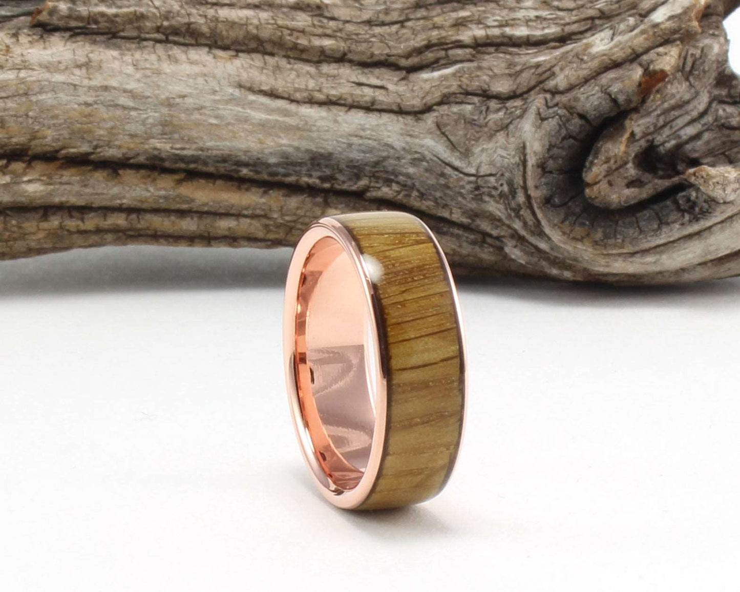 14K Rose Gold with Whiskey Barrel Wood Inlay