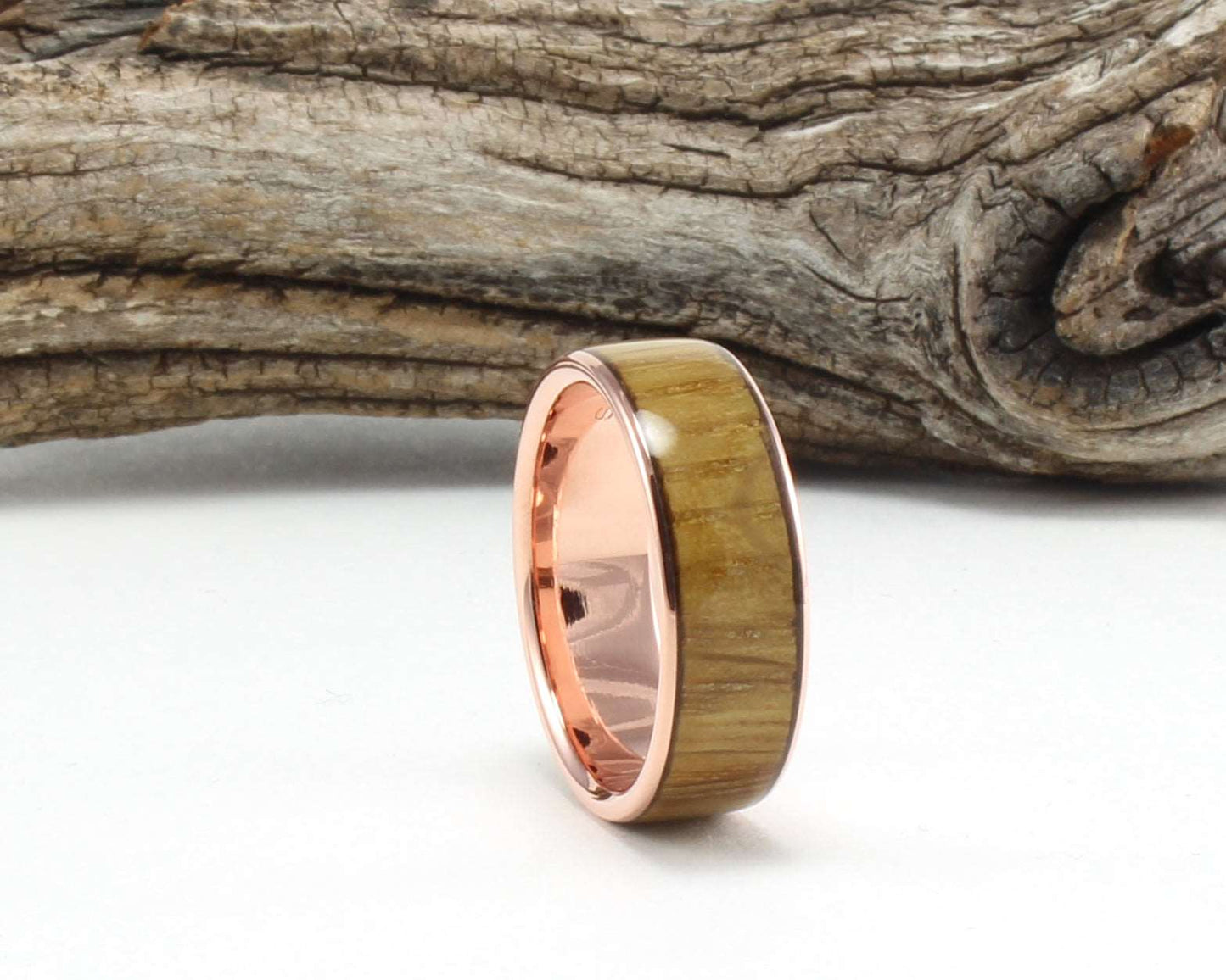 14K Rose Gold with Whiskey Barrel Wood Inlay