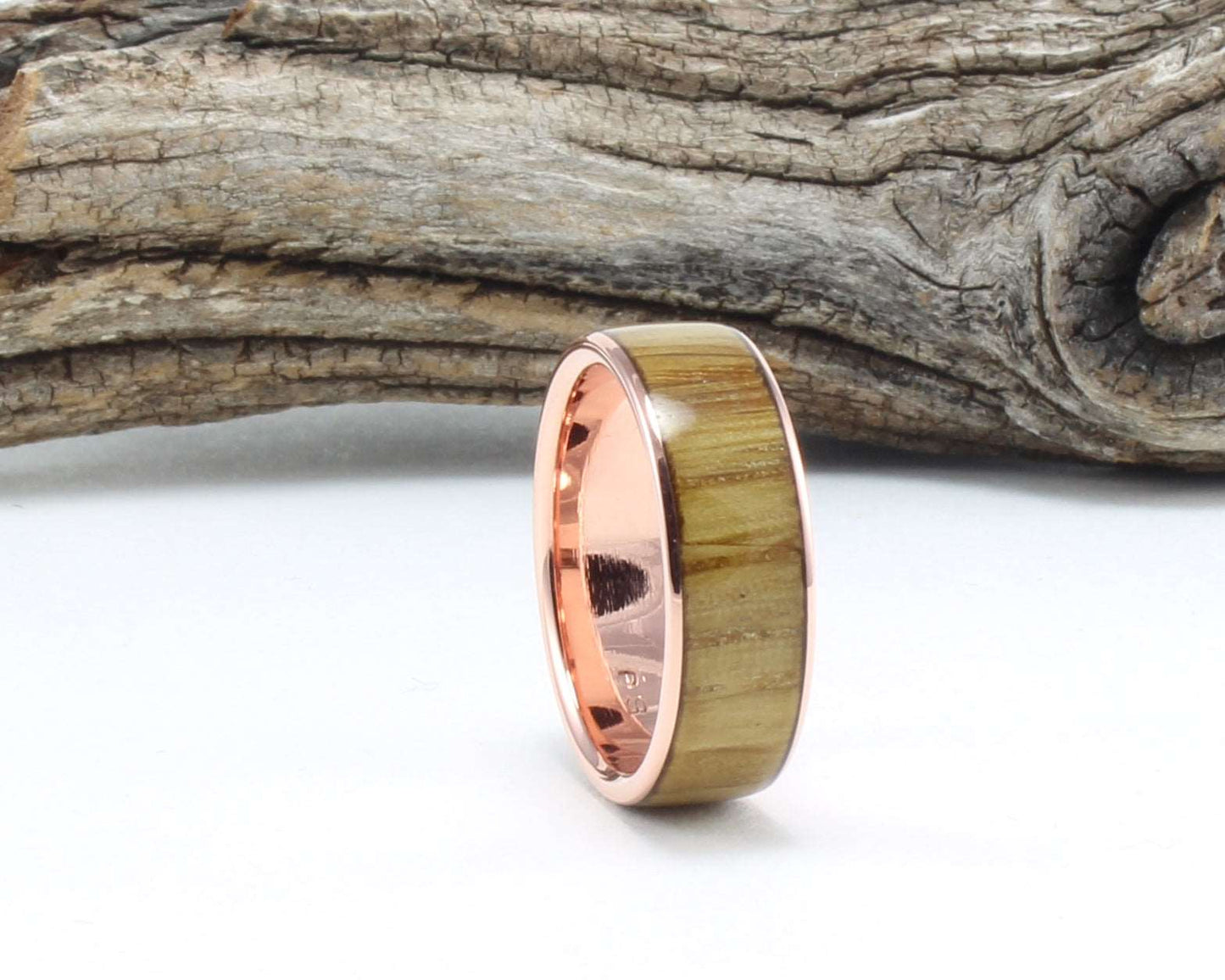 14K Rose Gold with Whiskey Barrel Wood Inlay