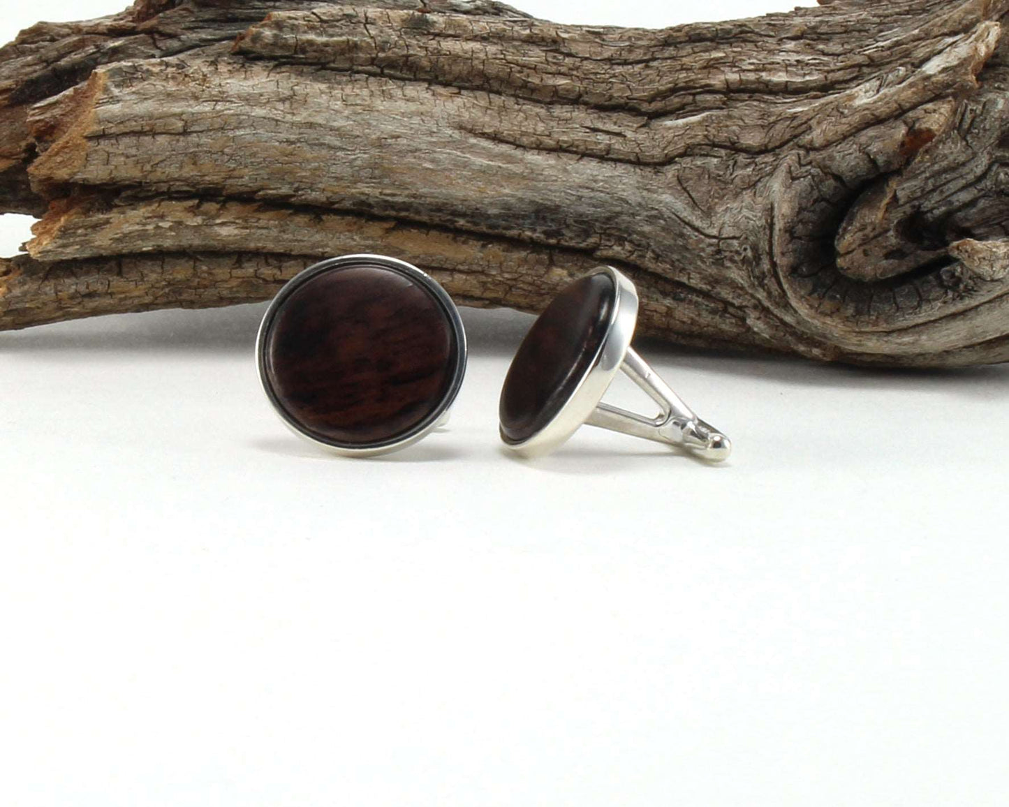 925 Sterling Silver Cuff Links with East Indian Rose Wood Inlay