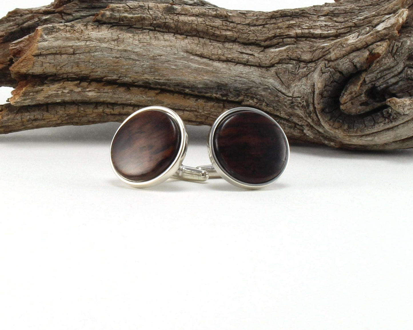 925 Sterling Silver Cuff Links with East Indian Rose Wood Inlay