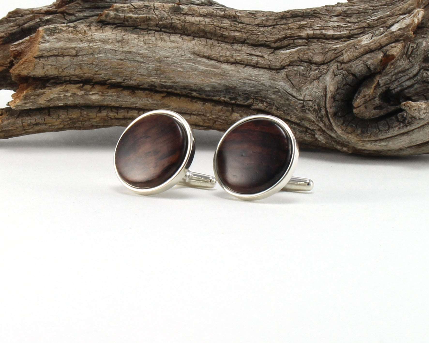 925 Sterling Silver Cuff Links with East Indian Rose Wood Inlay