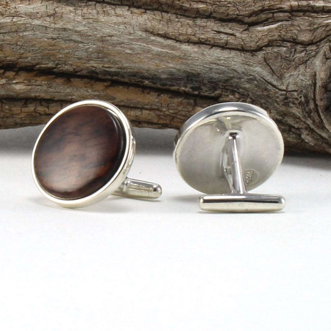 925 Sterling Silver Cuff Links with East Indian Rose Wood Inlay back
