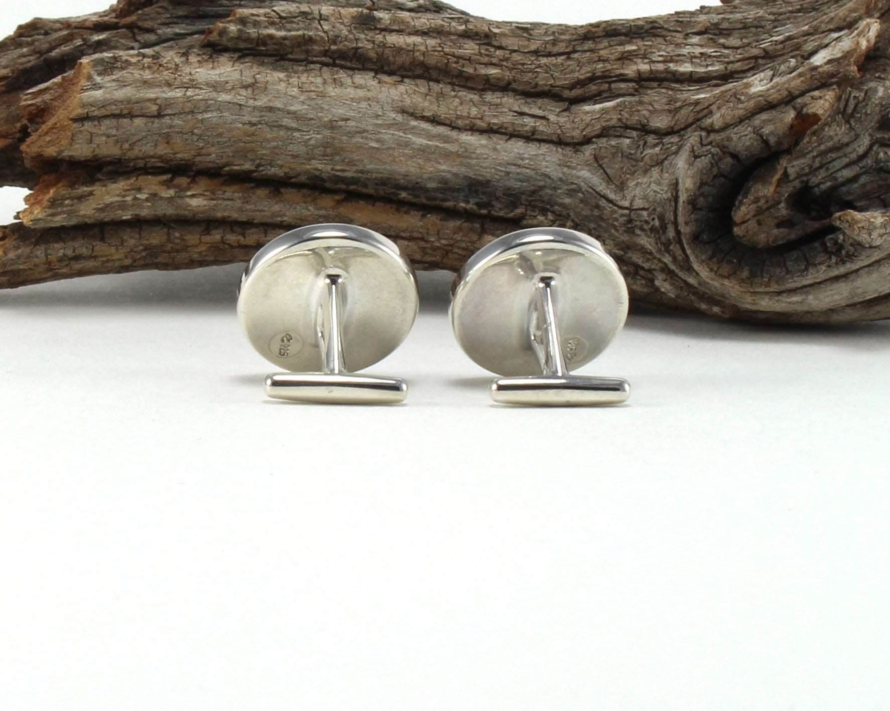 925 Sterling Silver Cuff Links with East Indian Rose Wood Inlay Back Side