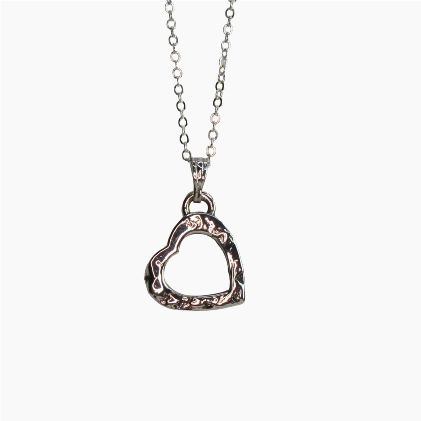 Sterling Silver Textured Heart Necklace - small