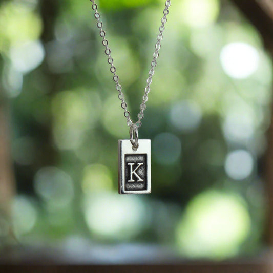 Initial Rectangle Necklace in Sterling Silver