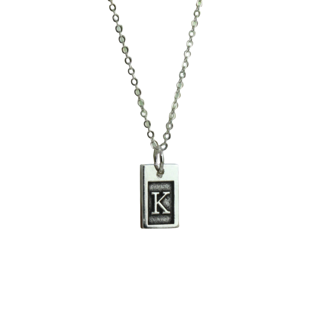 Face Grain Small Initial Rectangle Necklace in Sterling Silver