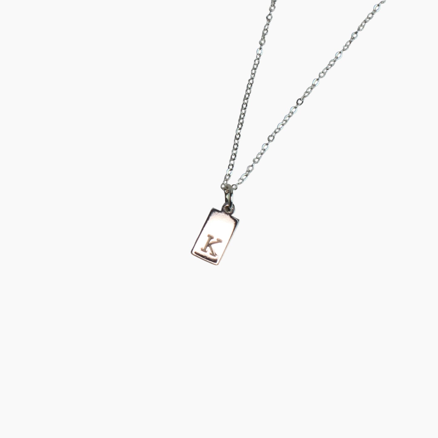 Small Initial Rectangle Necklace in Sterling Silver
