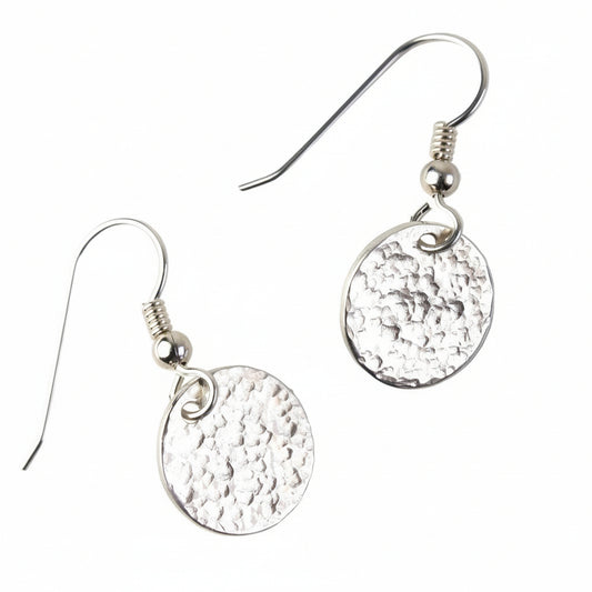 Sterling Silver Hammered Disc Earrings Argentium Silver White Background