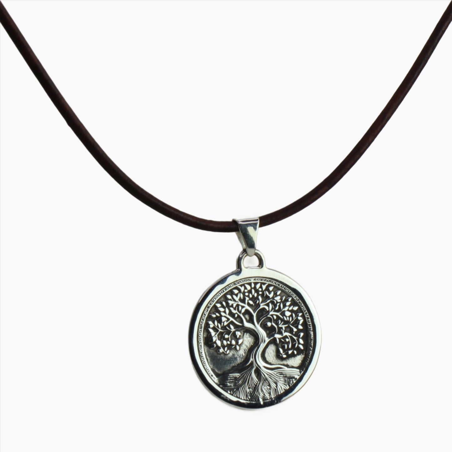 Sterling Silver Tree of Life Pendant Close-up view with White Background