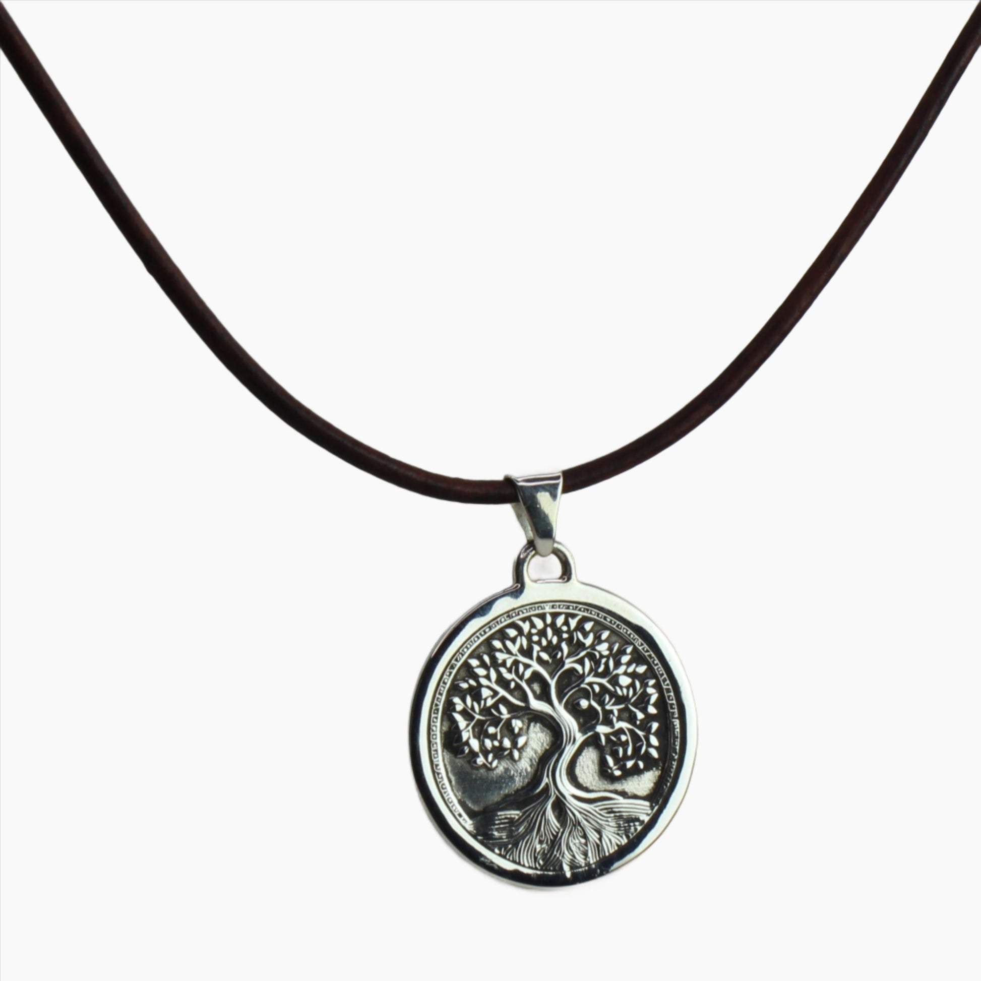 Sterling Silver Tree of Life Pendant Close-up view with White Background