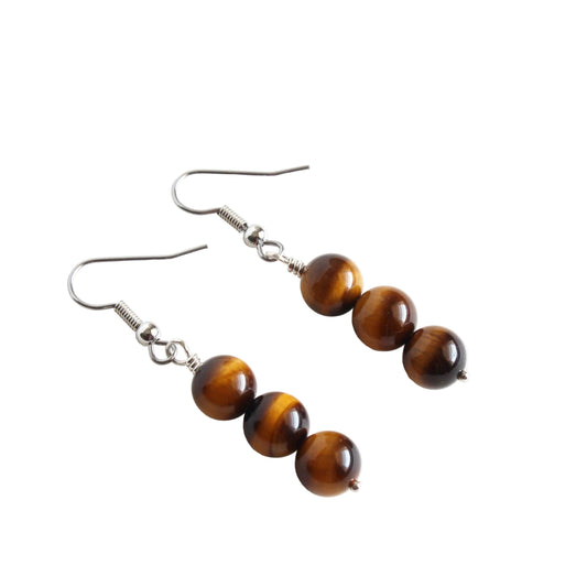 Tiger Eye Earrings 3 Beads