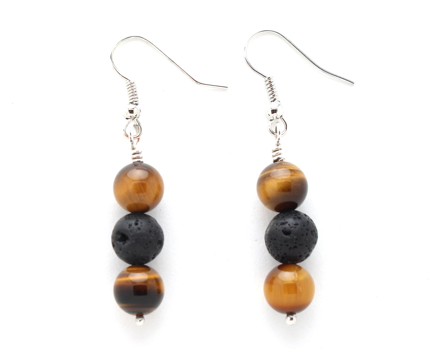 Sterling Silver Lava Rock and Tiger Eye Earrings