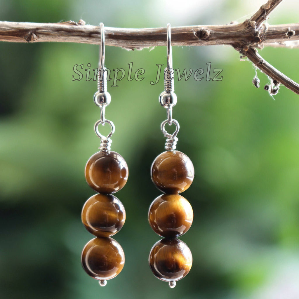 Tiger Eye Earrings 3 Beads