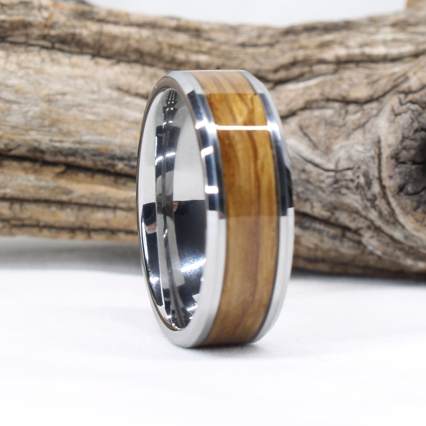 Tungsten Ring with Whiskey Barrel Wood Inlay