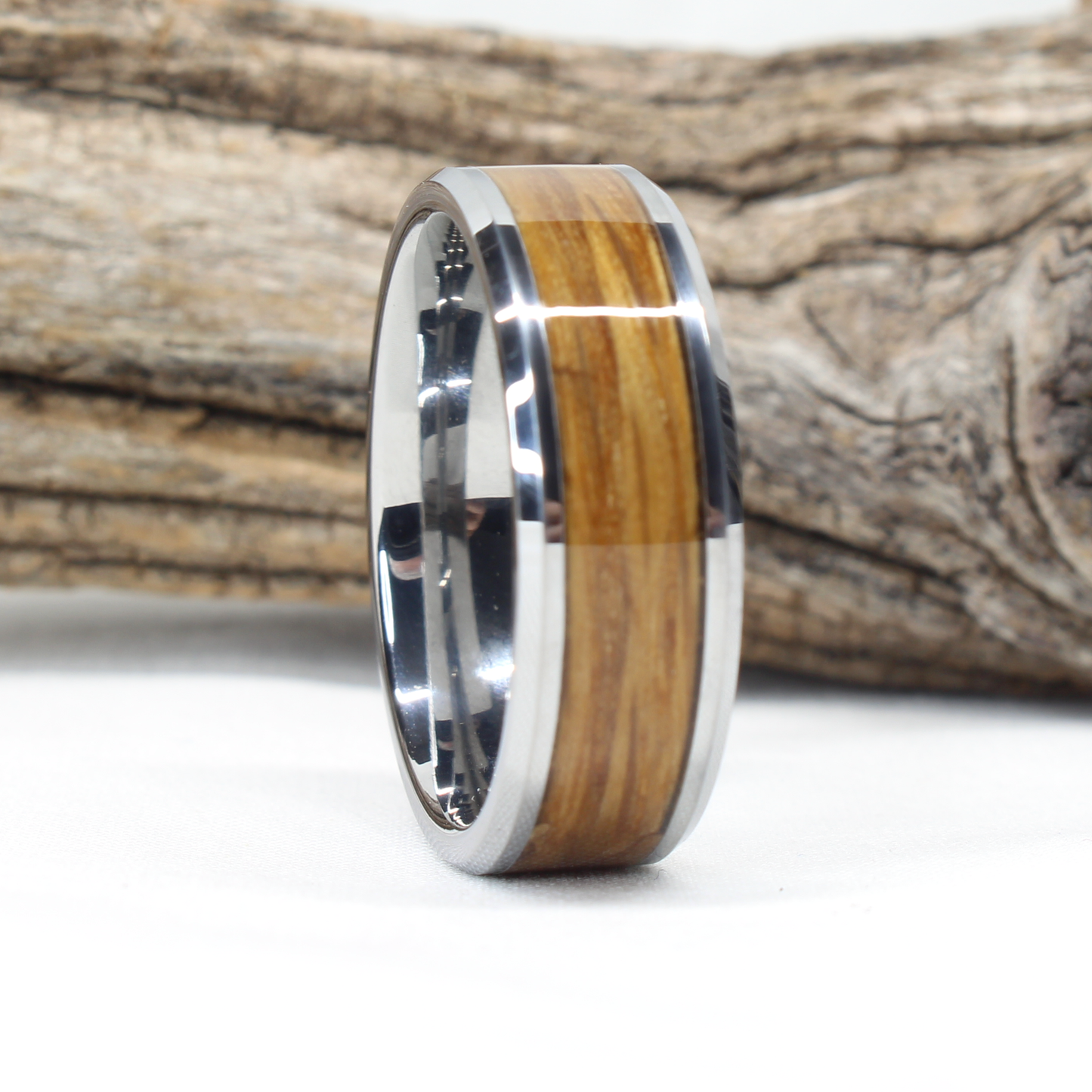 Tungsten Ring with Whiskey Barrel Wood Inlay