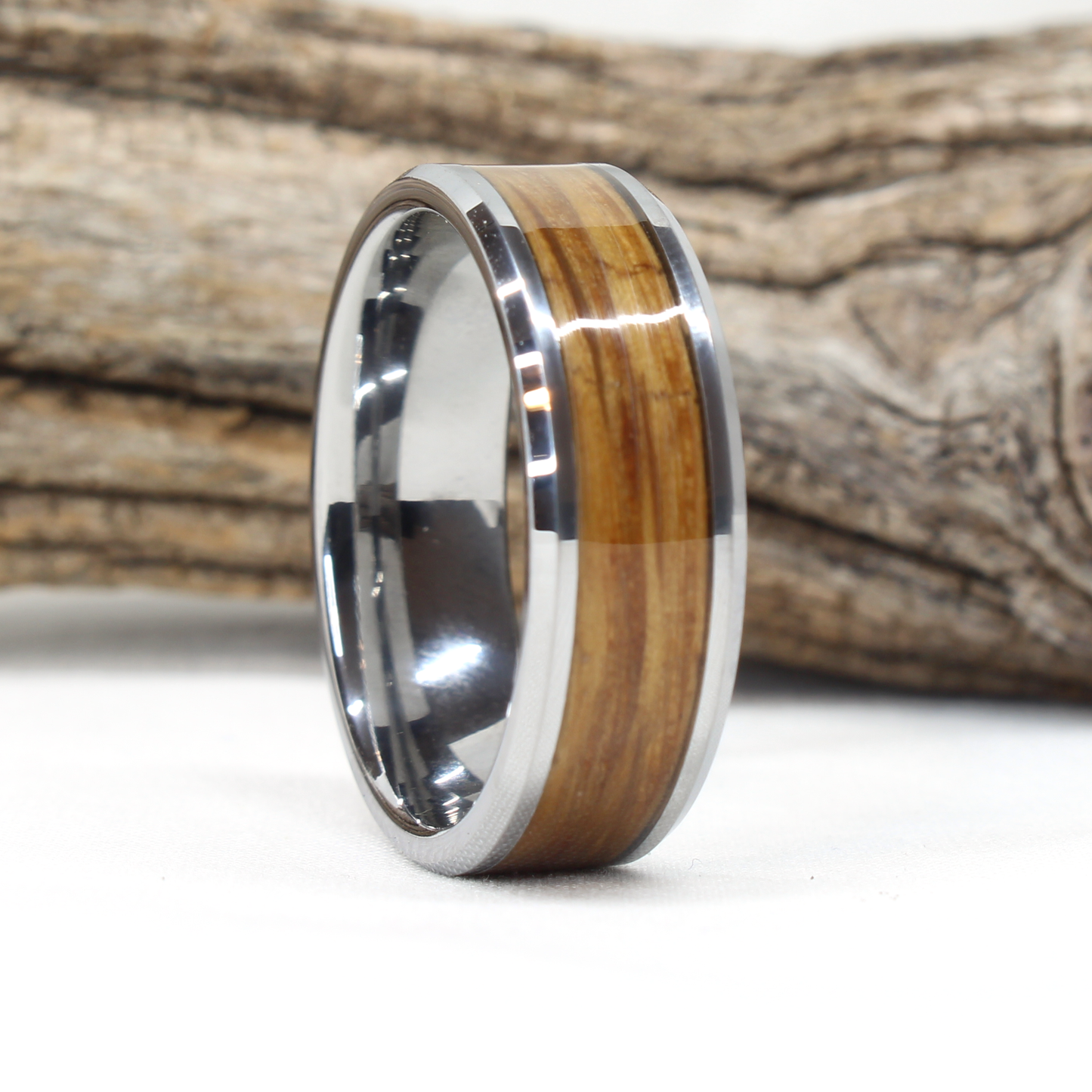 Tungsten Ring with Whiskey Barrel Wood Inlay