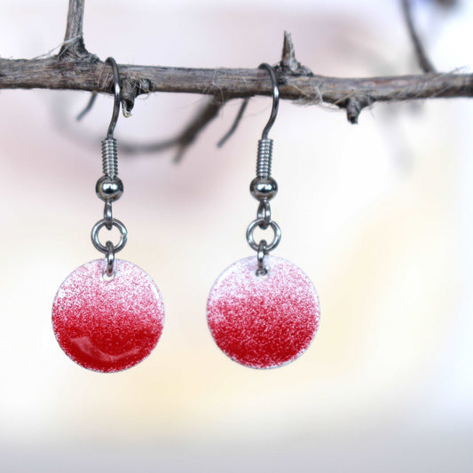 White and Red Disc Earrings