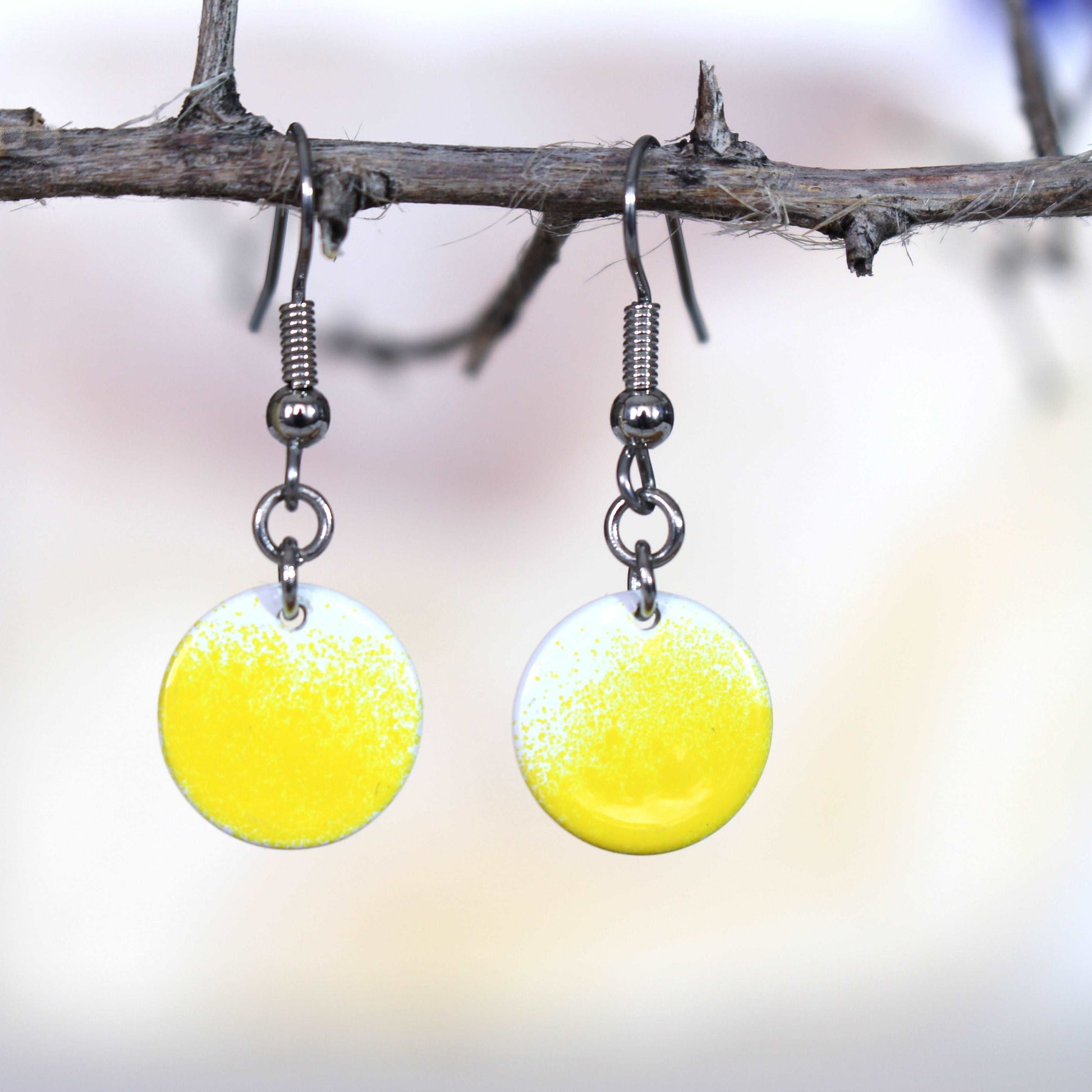 White and Yellow Disc Earrings