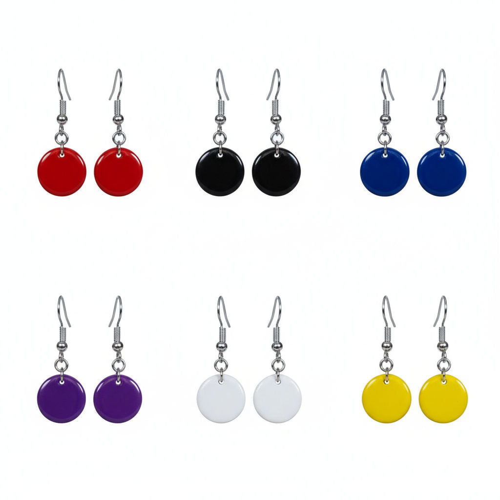 All Colors of our colorful round earrings on a white background