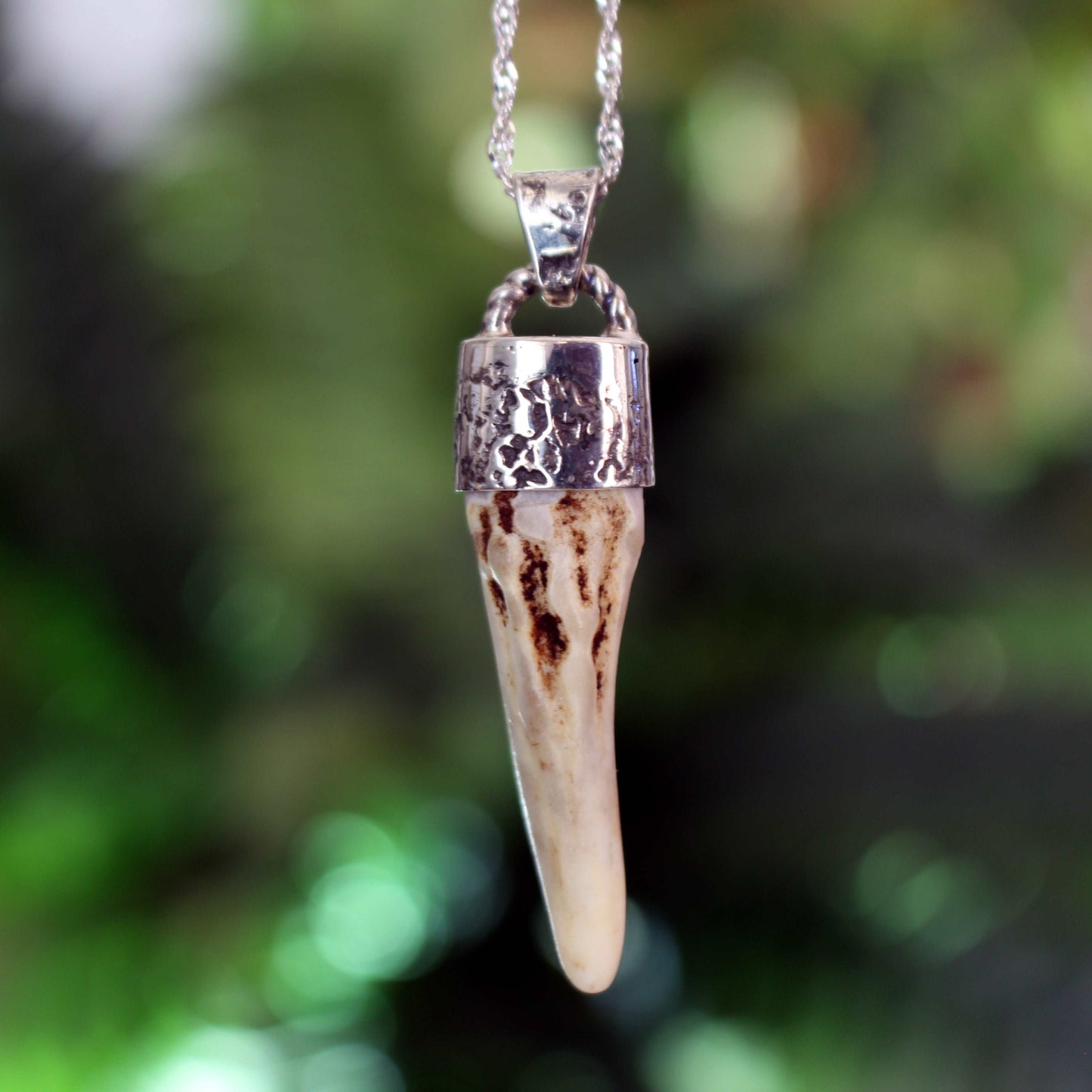 Sterling silver deer antler necklace with naturalistic curves