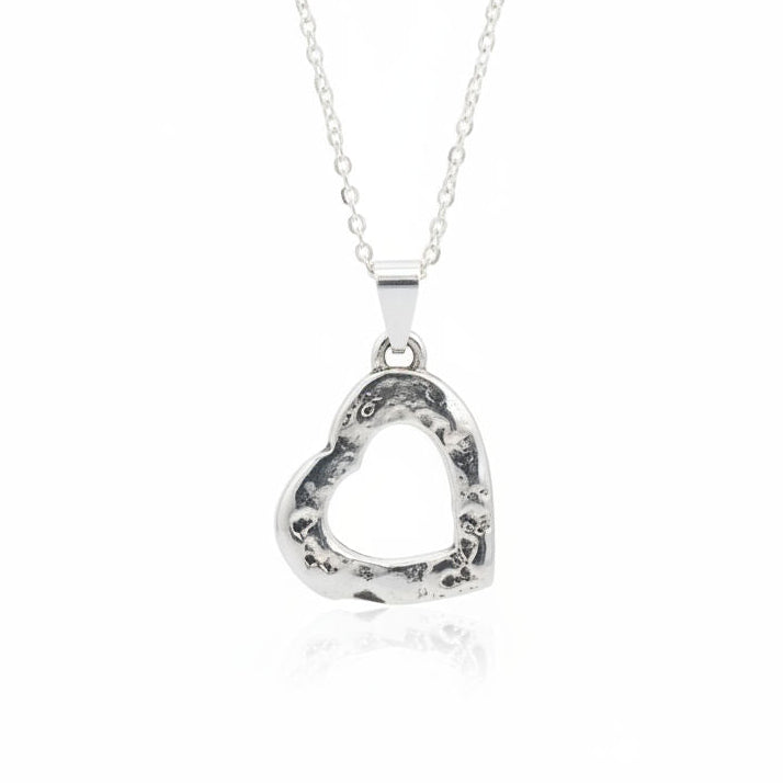 Handcrafted Silver Heart Pendant Necklace - White Background