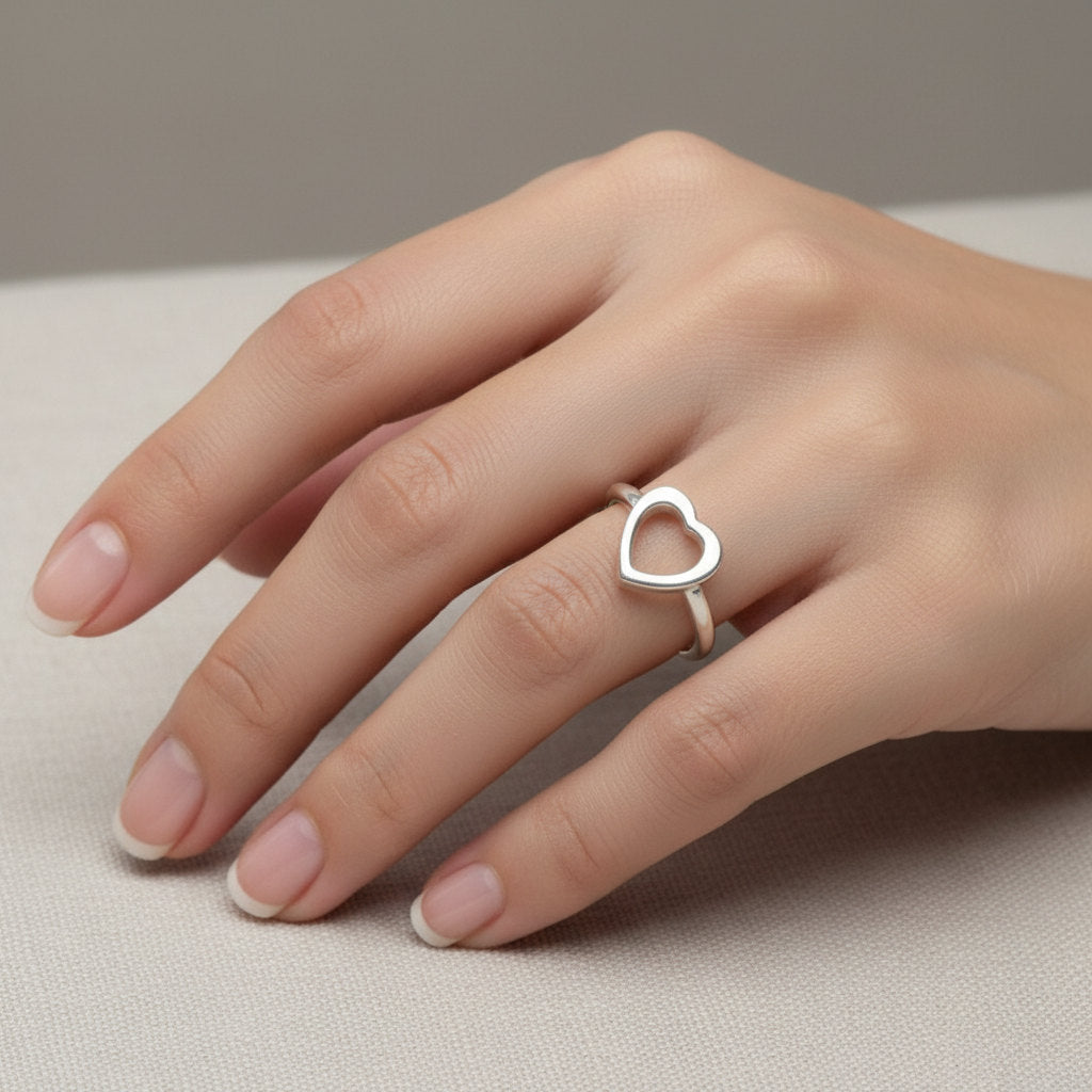 Heart Ring Sterling Silver 925 on model's hand