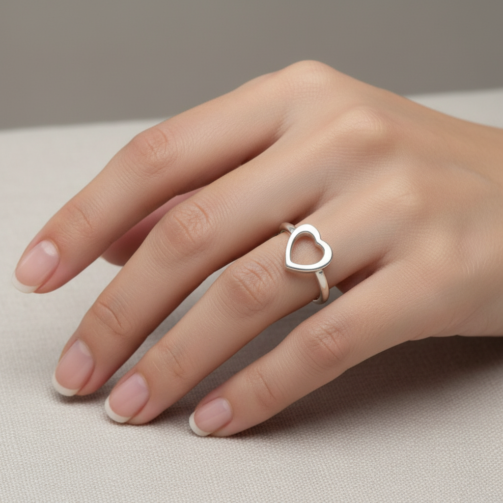 Heart Ring Sterling Silver 925 on model's hand