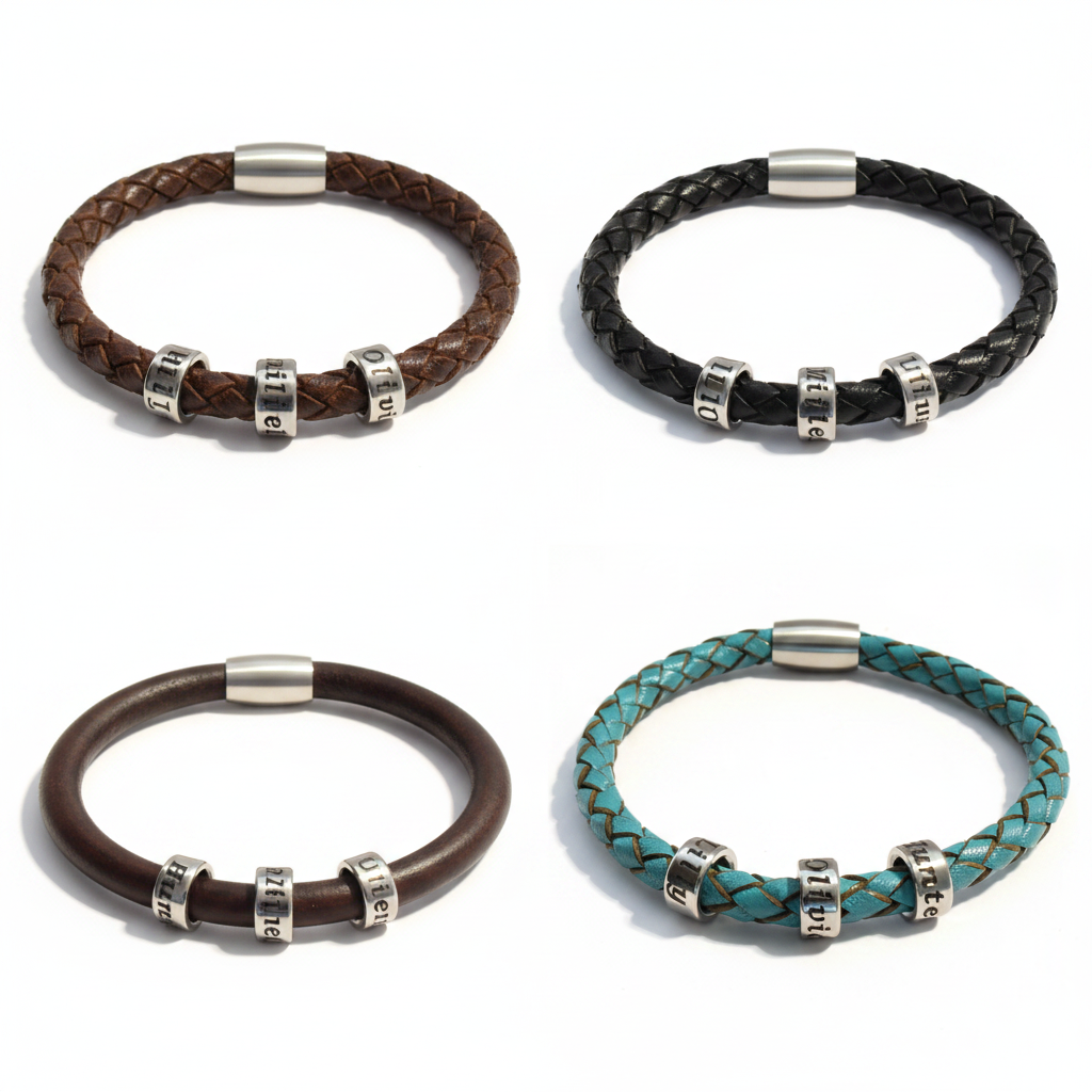 Leather Bracelets with different Color Variations on a white background