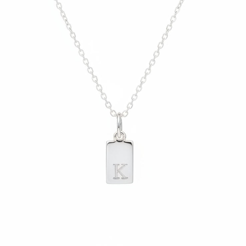 Personalized Initial Rectangle Necklace - White Background