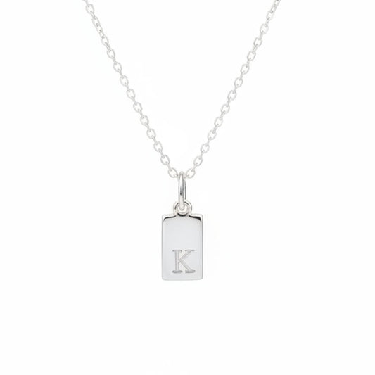 Personalized Initial Rectangle Necklace - White Background
