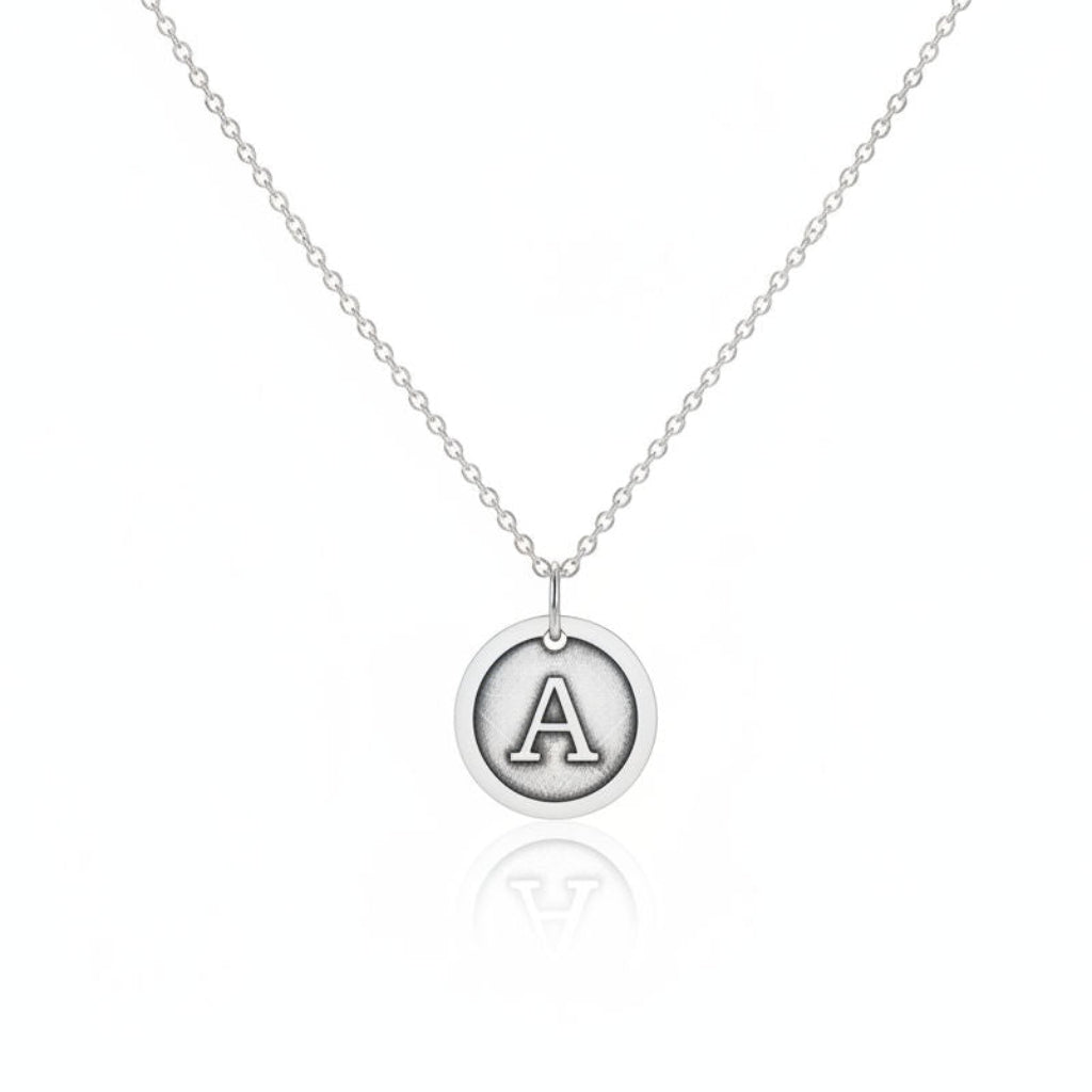 Sterling Silver Initial Necklace - White Background