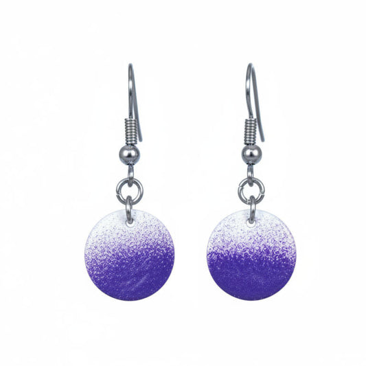 Purple and white gradient earrings on a white background