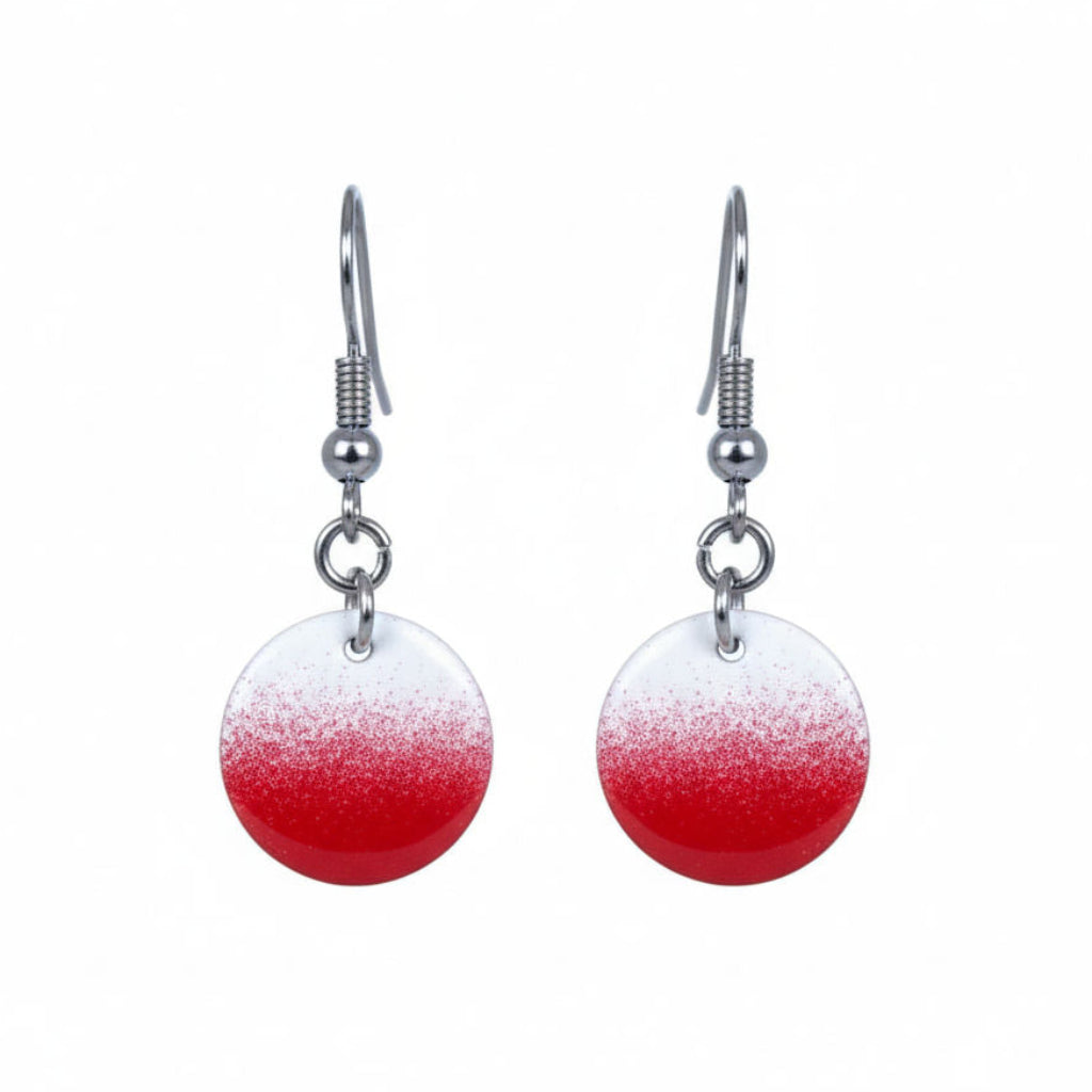 Red and white gradient earrings on a white background