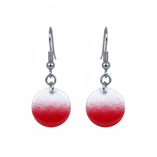 Red and white gradient earrings on a white background