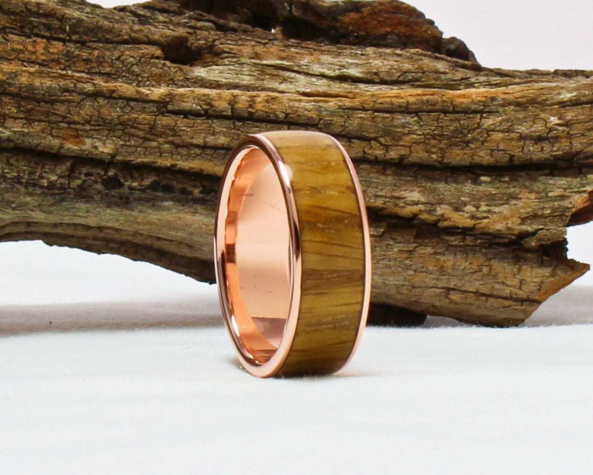 Copper Ring with Whiskey Barrel Wood Inlay