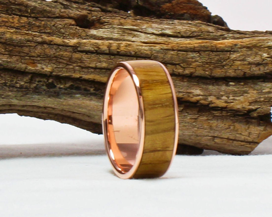 Copper Ring with Whiskey Barrel Wood Inlay