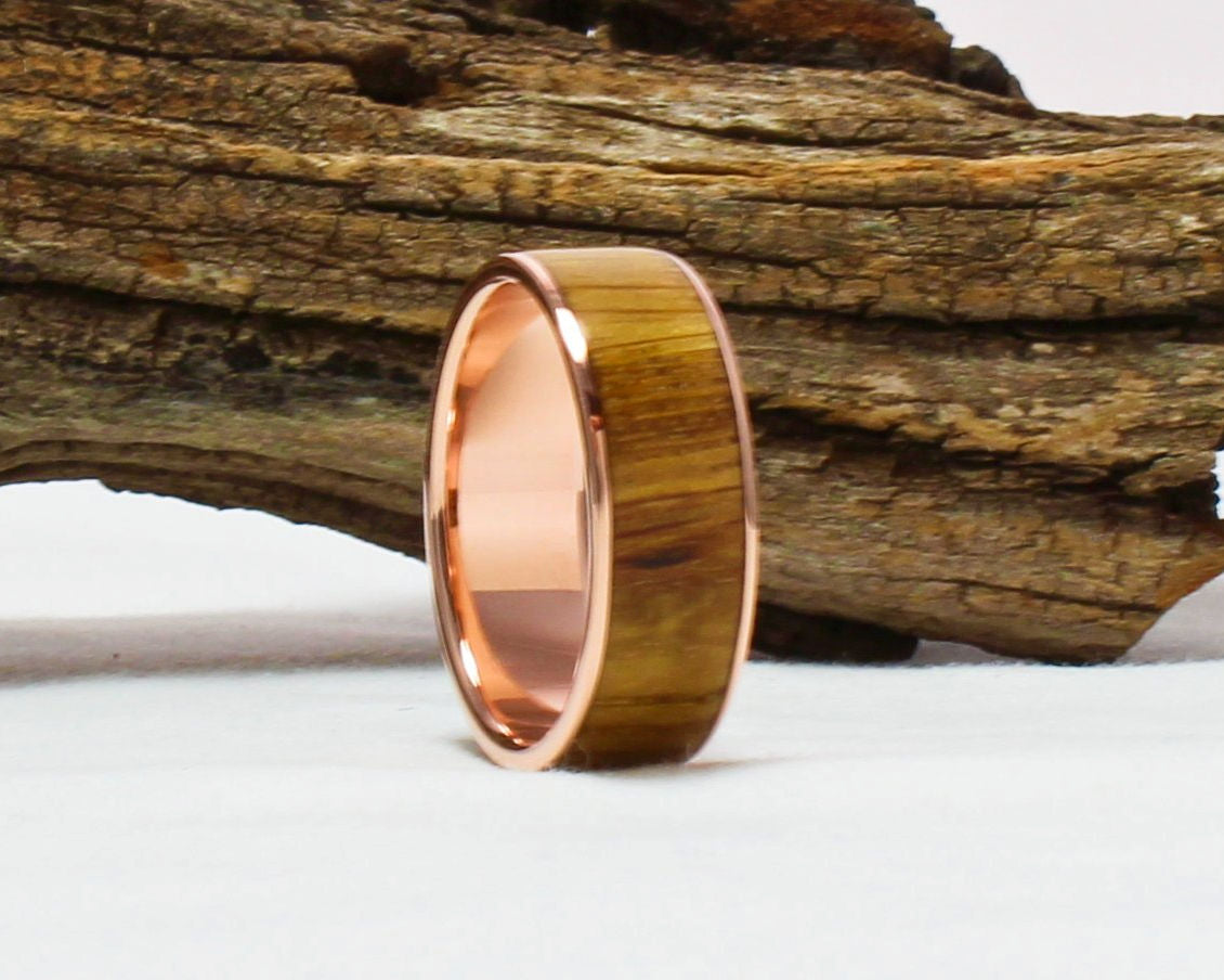 Copper Ring with Whiskey Barrel Wood Inlay