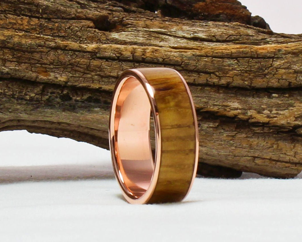 Copper Ring with Whiskey Barrel Wood Inlay