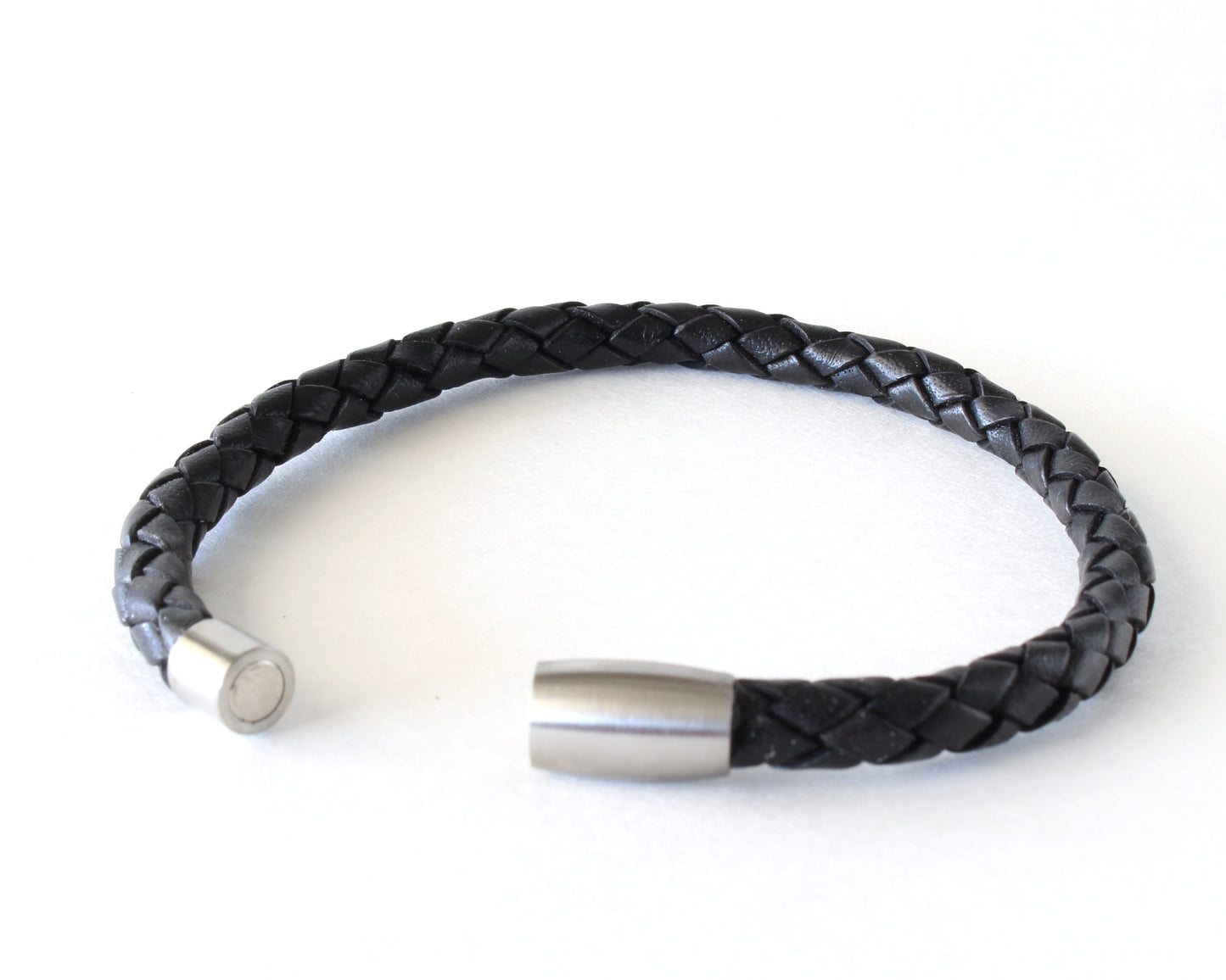 Black Braided Round Genuine Leather Bracelet