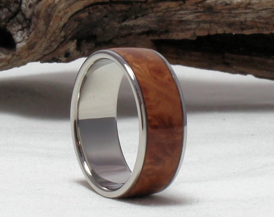 Titanium Ring with Maple Burl Inlay