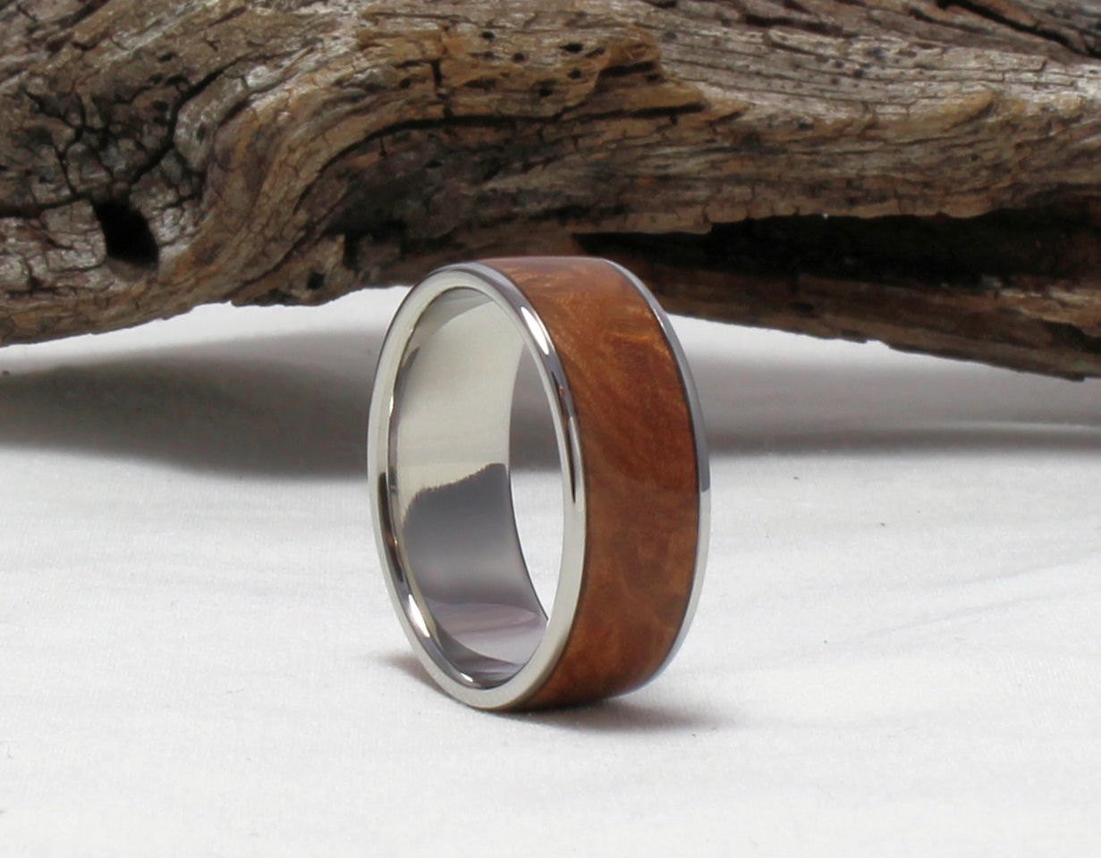 Titanium Ring with Maple Burl Inlay