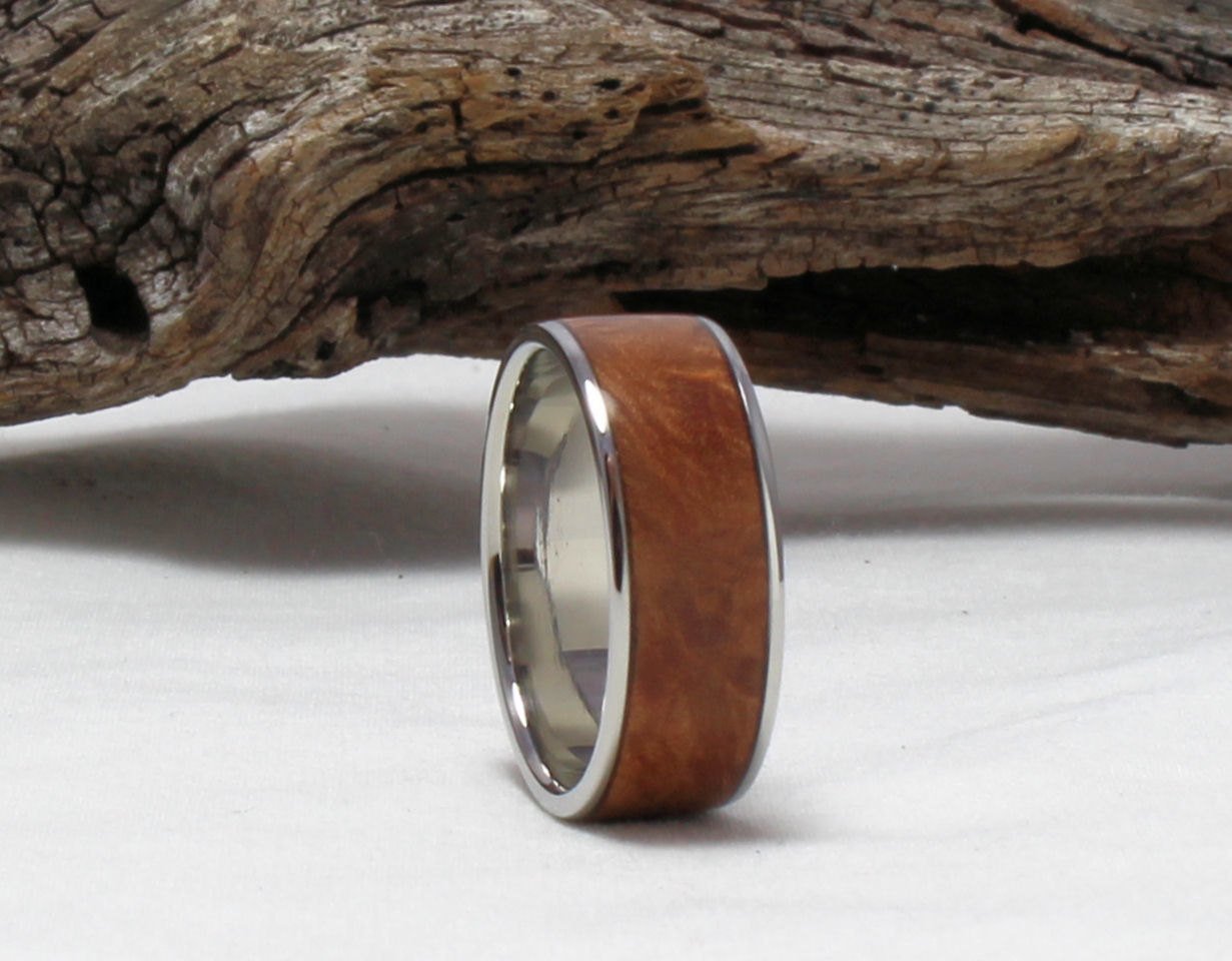 Titanium Ring with Maple Burl Inlay